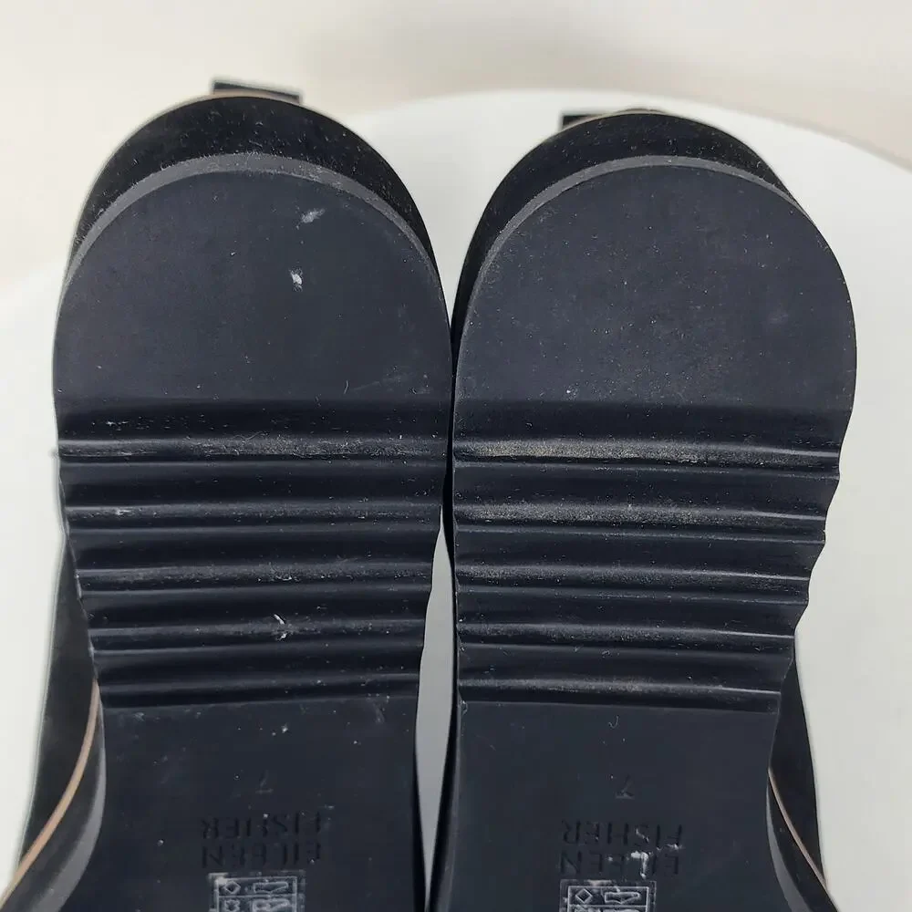 Eileen Fisher Luv Wedge Chelsea Boots Women 7 Black Nubuck Leather Ankle Bootie